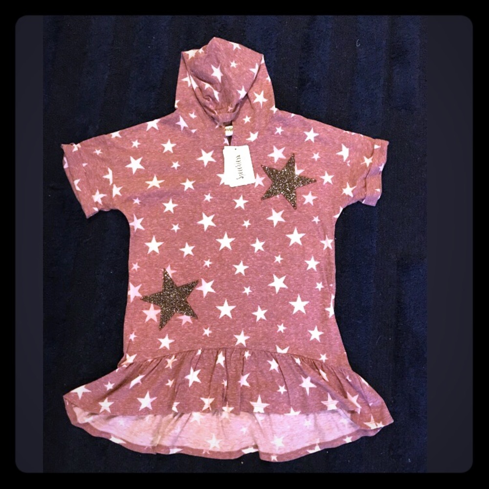 Girls Short Sleeve hoodie with Sequin Grey Stars